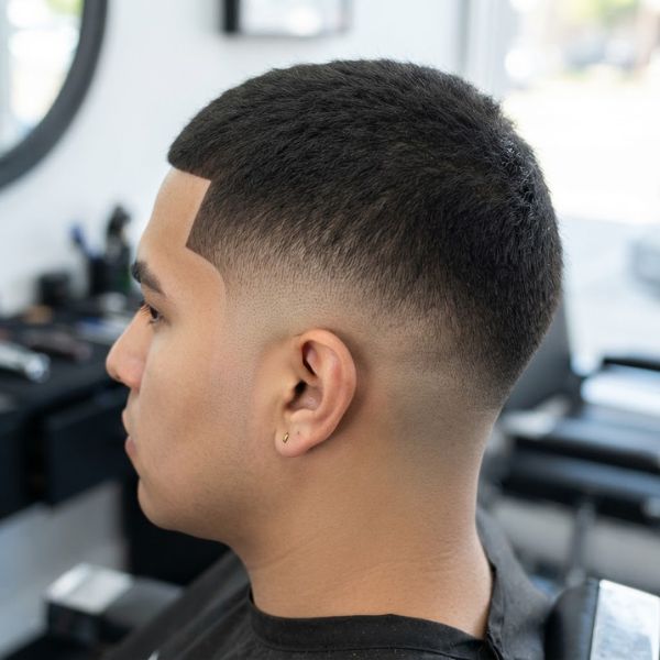 Buzz Cut High Fade with Temple Lineup