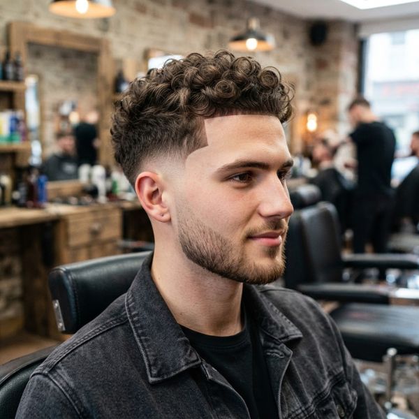 Mid Fade Curly Hair with Line Up