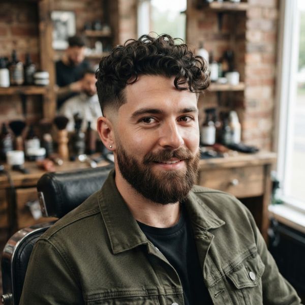 Mid Fade Curly Hair with Natural Beard
