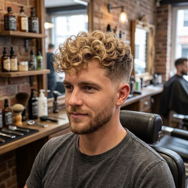 Mid Fade with Blonde Curly Top