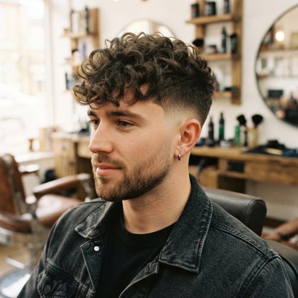 Mid Fade with Curly Fringe