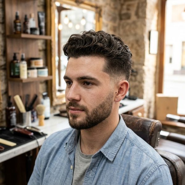 Mid Fade with Curly Quiff