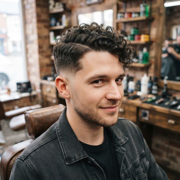 Mid Fade with Curly Side Part
