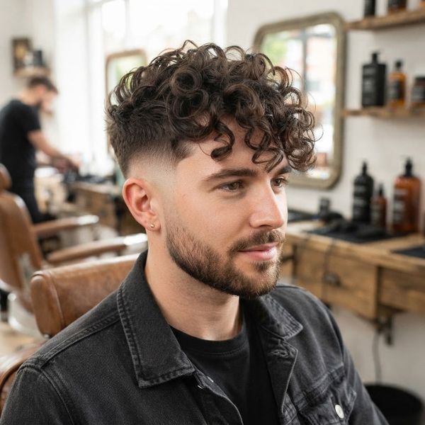 Mid Fade with Long Curly Top