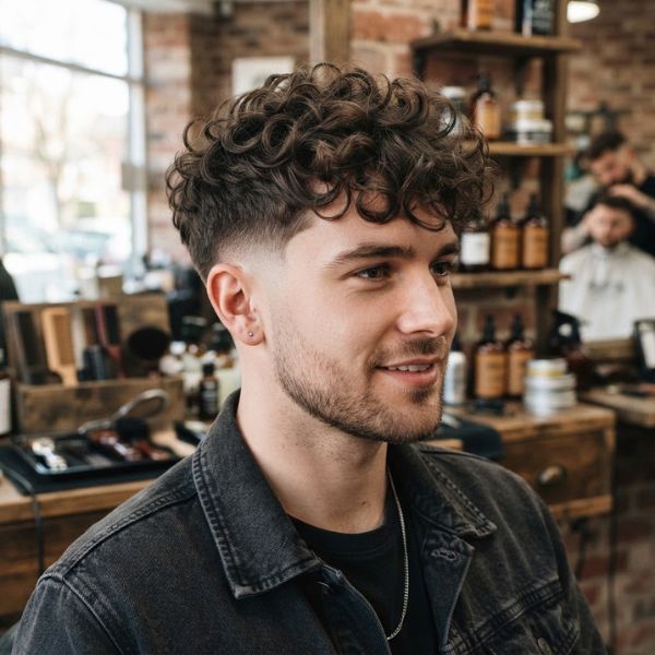Mid Fade with Messy Curls