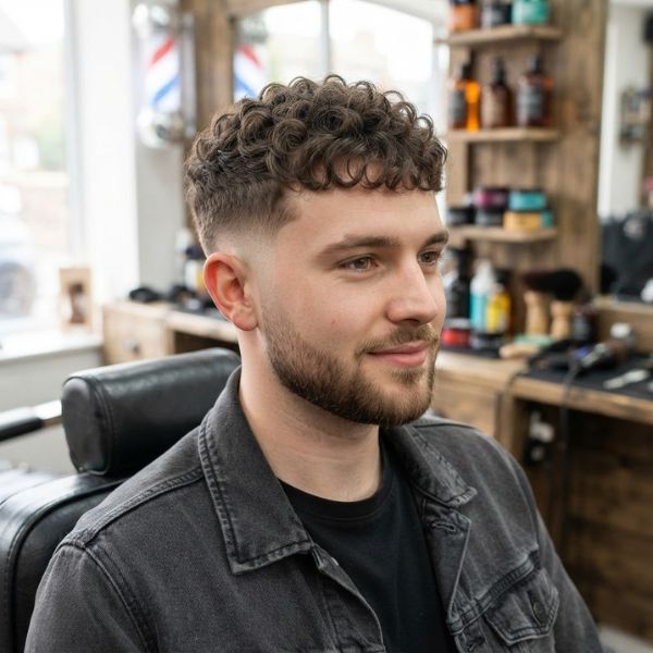 Mid Fade with Short Curly Fringe