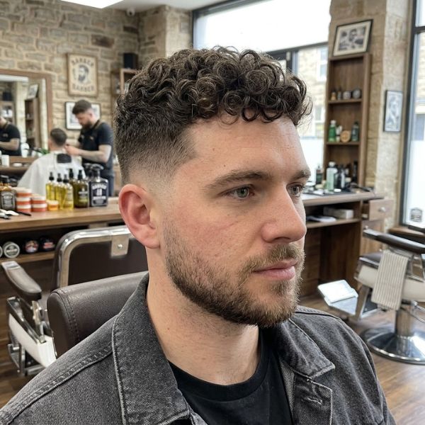 Mid Fade with Short Curly Top