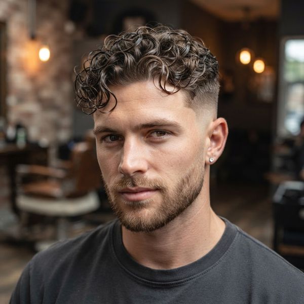 Mid Fade with Wet-Look Curls