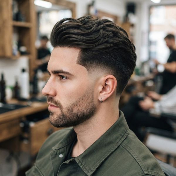 Short Burst Fade with Side Swept Hair
