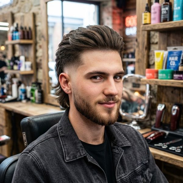 Skin Fade Mullet with Beard