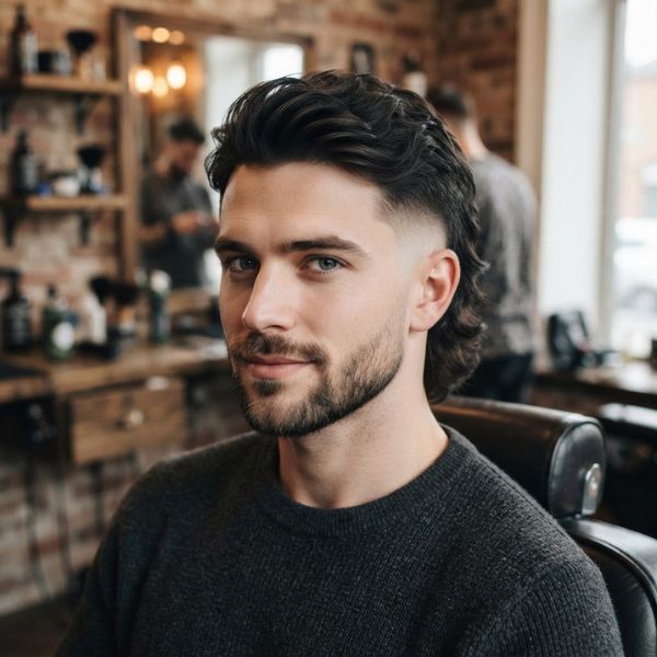 Skin Fade Mullet with Dark Natural Hair