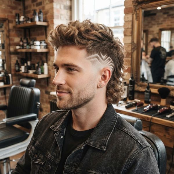 Skin Fade Mullet with Shaved Design